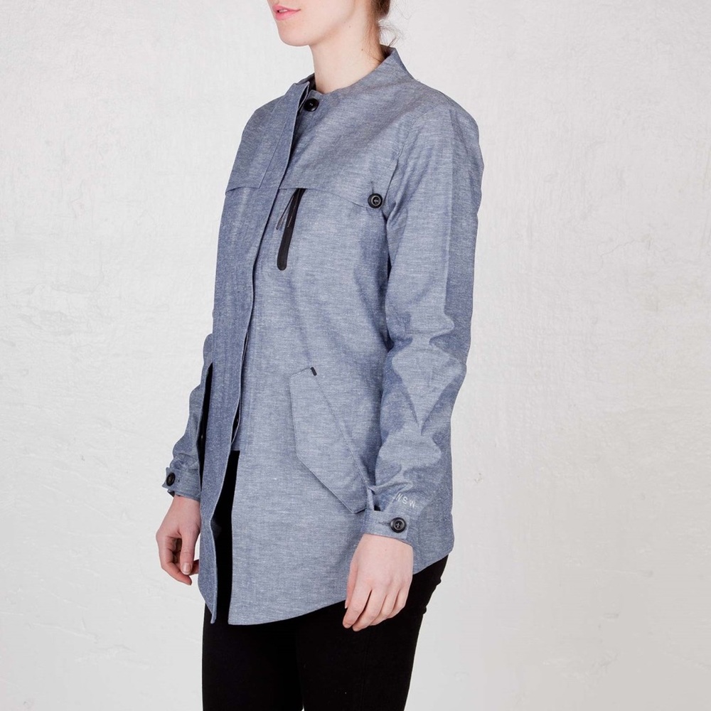 Nike Women’s NSW 3L Chambray Jacket Sz L In Midnight Navy/Reflective Silver - Picture 2 of 13